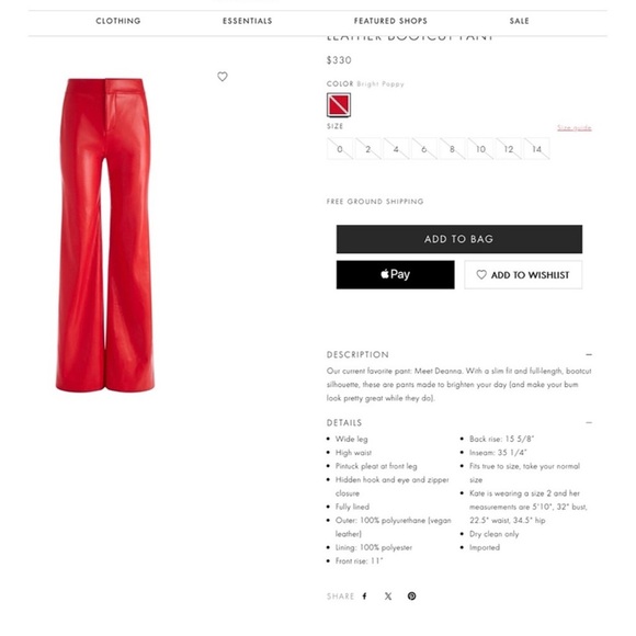 NWT Alice + Olivia Deanna Vegan Leather High Waisted Red Bootcut Pant - Picture 9 of 11